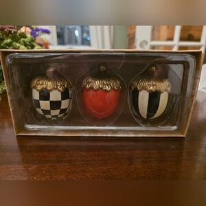 MacKenzie-Childs Black, White, and Orange Courtly Acorns Set Of 3